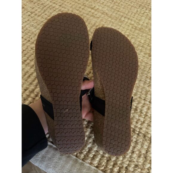 Mephisto Helen Spark Sandals 38 Black Rhinestone Cork Wedge Comfort Slides - Picture 7 of 8